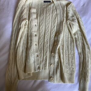 Brandy Melville Cream Cardigan Sweater with Cable Knit